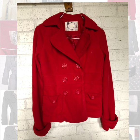 bloom Jackets & Blazers - Red Fleece Pea Coat